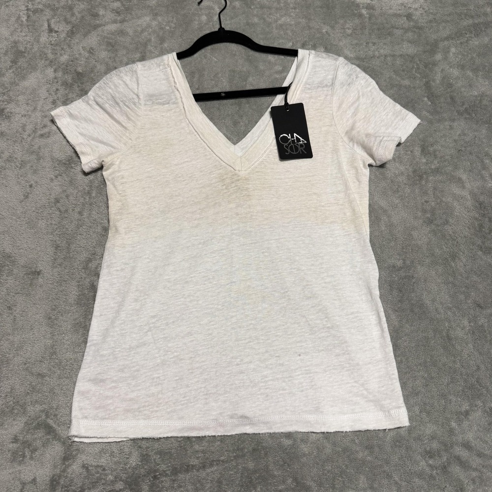 Chaser Shirt Womens Small White V Neck Short Sleeve Lightweight Tee Top